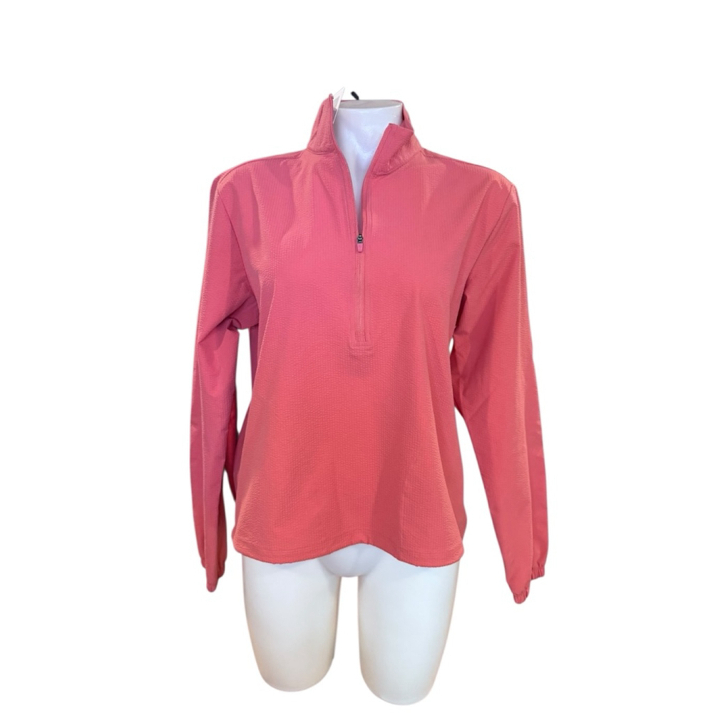 Women's Walter Hagen Pink Seersucker Quarter Zip Long Sleeve Tee S